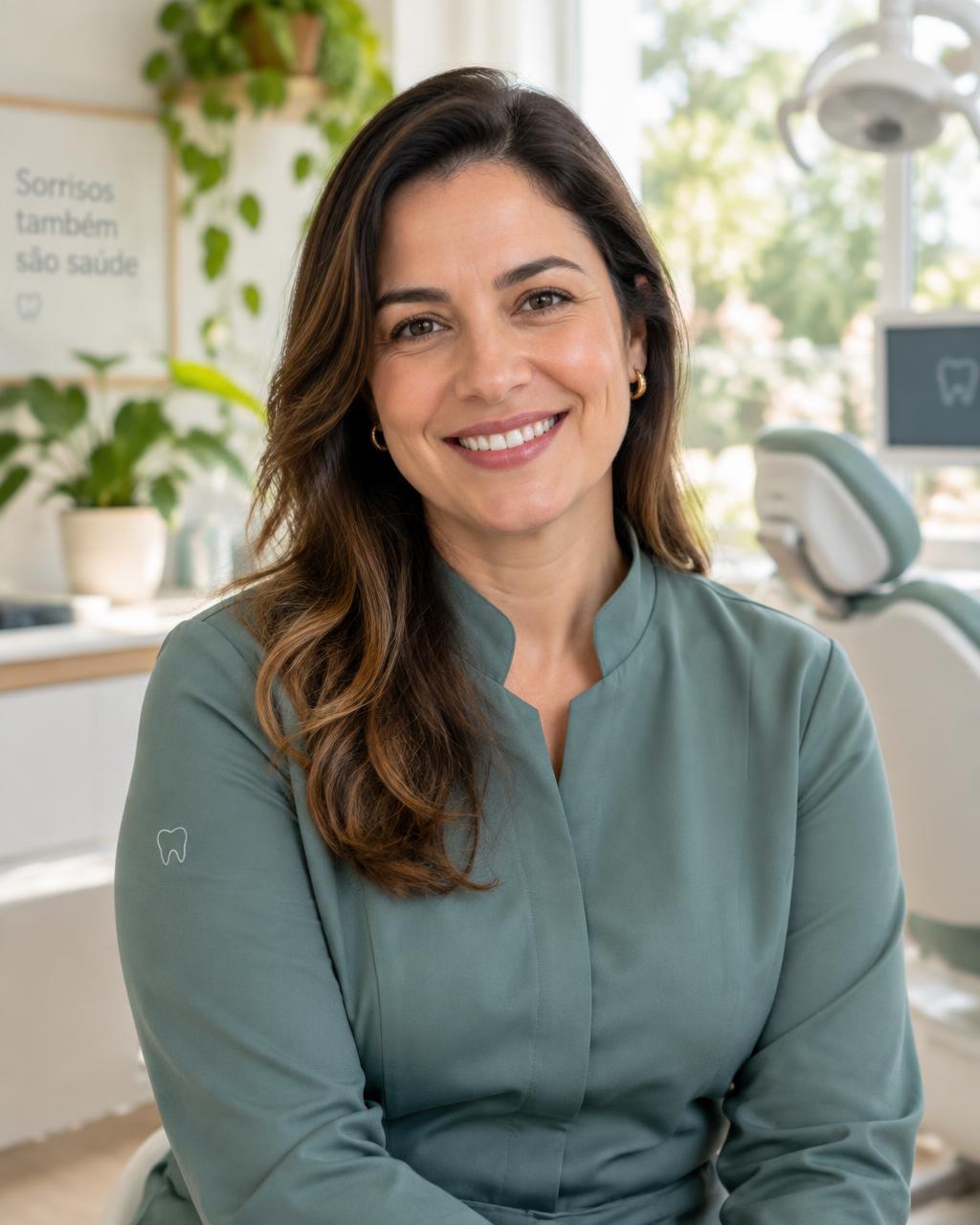 Dra. Camila Freitas sorrindo em seu consultório